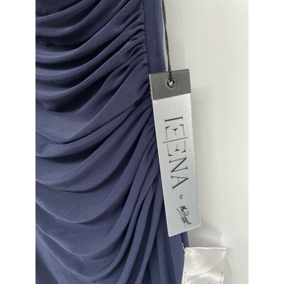 Ieena Mac Duggal One Shoulder LongSleeve Jersey Gown SZ 10 Midnight SPLIT NWT - Picture 4 of 6